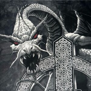 Vintage The Mountain Dragon T-Shirt Mens L‎ Black Tie Dye Fantasy Y2K 2002